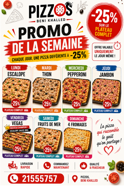 Affiche promo semaine Pizzos